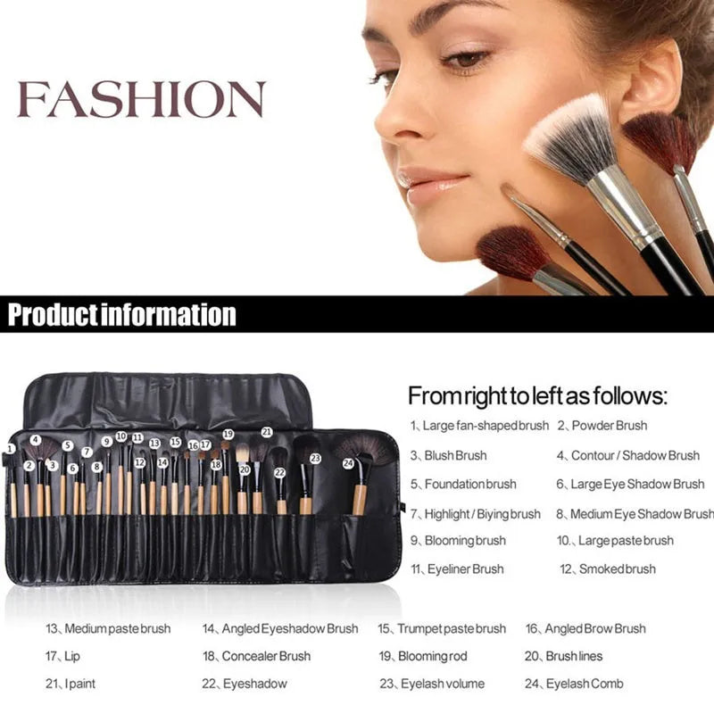 Set de 24 Brochas de Maquillaje Profesional con Bolsa de Regalo | Kit Completo para Base, Sombras, Cejas y Polvos