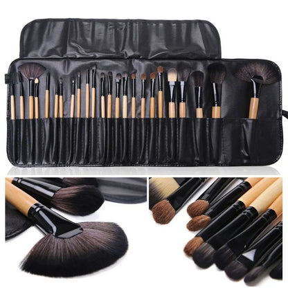 Set de 24 Brochas de Maquillaje Profesional con Bolsa de Regalo | Kit Completo para Base, Sombras, Cejas y Polvos