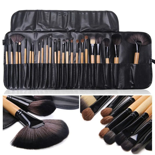 Set de 24 Brochas de Maquillaje Profesional con Bolsa de Regalo | Kit Completo para Base, Sombras, Cejas y Polvos